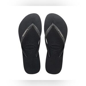 Havaianas Kids Glitter Flip Flops -NWT-Size 3/4 Youth -Black/Dark Grey Metallic